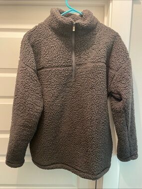 Zenana Outfitters Gray Sherpa Quarter-Zip Pullover